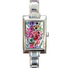 Charming Watercolor Flowers Rectangle Italian Charm Watch by GardenOfOphir