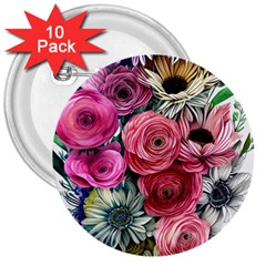 Charming Watercolor Flowers 3  Buttons (10 Pack)  by GardenOfOphir