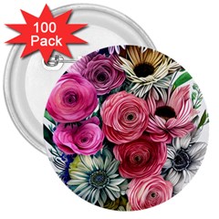 Charming Watercolor Flowers 3  Buttons (100 Pack)  by GardenOfOphir