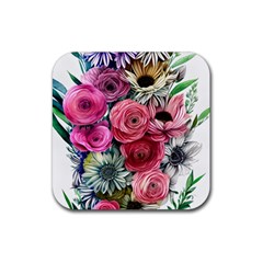 Charming Watercolor Flowers Rubber Coaster (square) by GardenOfOphir