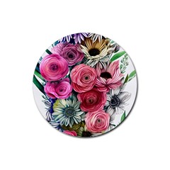 Charming Watercolor Flowers Rubber Coaster (round) by GardenOfOphir