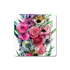 Charming Watercolor Flowers Square Magnet by GardenOfOphir