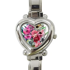 Charming Watercolor Flowers Heart Italian Charm Watch by GardenOfOphir