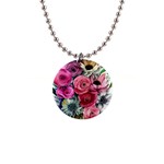 Charming Watercolor Flowers 1  Button Necklace Front