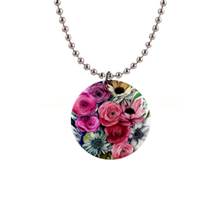 Charming Watercolor Flowers 1  Button Necklace