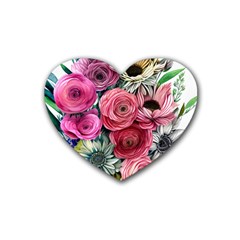 Charming Watercolor Flowers Rubber Coaster (heart) by GardenOfOphir