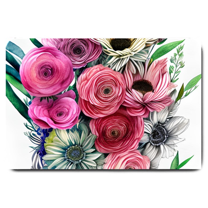 Charming Watercolor Flowers Large Doormat