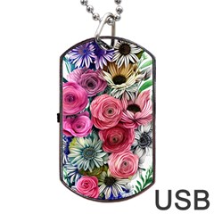 Charming Watercolor Flowers Dog Tag Usb Flash (two Sides) by GardenOfOphir