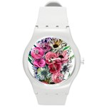 Charming Watercolor Flowers Round Plastic Sport Watch (M) Front