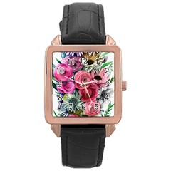 Charming Watercolor Flowers Rose Gold Leather Watch  by GardenOfOphir