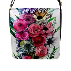 Charming Watercolor Flowers Flap Closure Messenger Bag (l) by GardenOfOphir