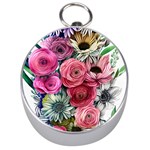 Charming Watercolor Flowers Silver Compasses Front