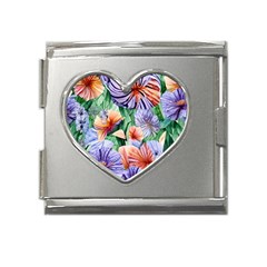 Amazing Watercolor Flowers Mega Link Heart Italian Charm (18mm) by GardenOfOphir