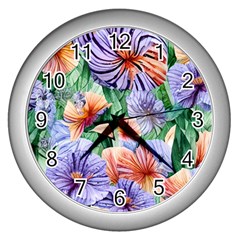 Amazing Watercolor Flowers Wall Clock (silver) by GardenOfOphir