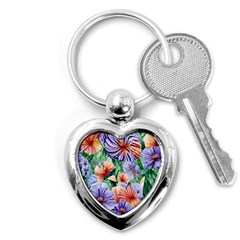 Amazing Watercolor Flowers Key Chain (heart) by GardenOfOphir