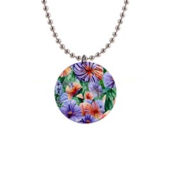 Amazing Watercolor Flowers 1  Button Necklace by GardenOfOphir