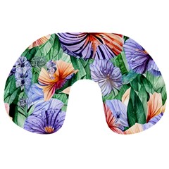 Amazing Watercolor Flowers Travel Neck Pillow by GardenOfOphir