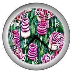 Attractive Watercolor Flowers Wall Clock (silver) by GardenOfOphir