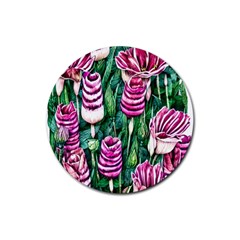 Attractive Watercolor Flowers Rubber Coaster (round) by GardenOfOphir