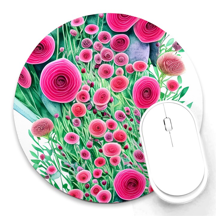 Bounty Of Brilliant Blooming Blossoms Round Mousepad