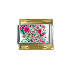 Bounty Of Brilliant Blooming Blossoms Gold Trim Italian Charm (9mm)