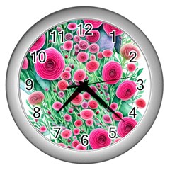 Bounty Of Brilliant Blooming Blossoms Wall Clock (silver) by GardenOfOphir