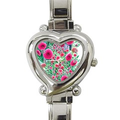 Bounty Of Brilliant Blooming Blossoms Heart Italian Charm Watch by GardenOfOphir