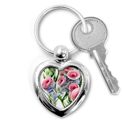 Captivating Coral Blooms Key Chain (heart) by GardenOfOphir