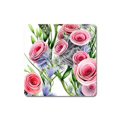 Captivating Coral Blooms Square Magnet by GardenOfOphir