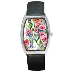 Captivating Coral Blooms Barrel Style Metal Watch by GardenOfOphir