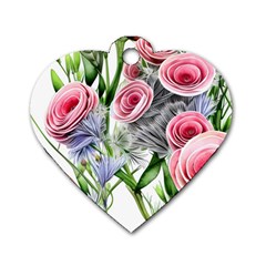 Captivating Coral Blooms Dog Tag Heart (two Sides) by GardenOfOphir