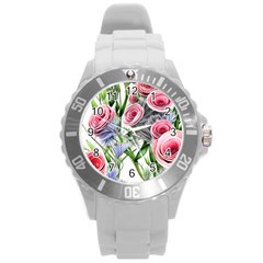 Captivating Coral Blooms Round Plastic Sport Watch (l) by GardenOfOphir