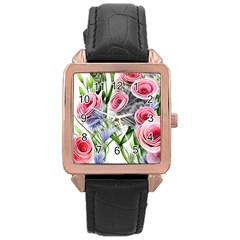 Captivating Coral Blooms Rose Gold Leather Watch  by GardenOfOphir