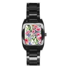 Captivating Coral Blooms Stainless Steel Barrel Watch by GardenOfOphir