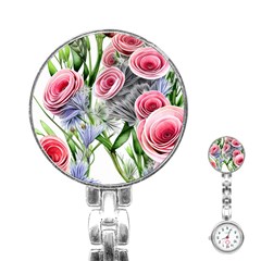 Captivating Coral Blooms Stainless Steel Nurses Watch by GardenOfOphir