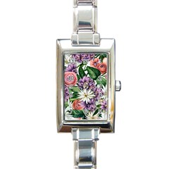 Brilliant Blushing Blossoms Rectangle Italian Charm Watch by GardenOfOphir