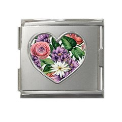 Brilliant Blushing Blossoms Mega Link Heart Italian Charm (18mm) by GardenOfOphir