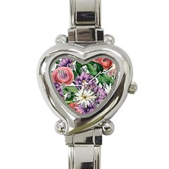 Brilliant Blushing Blossoms Heart Italian Charm Watch by GardenOfOphir