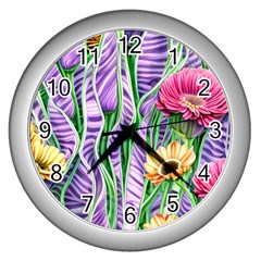 Beloved Bell-shaped Blossoms Wall Clock (silver) by GardenOfOphir