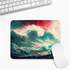 Storm Tsunami Waves Ocean Sea Nautical Nature Painting Small Mousepad by Ravend