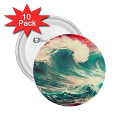 Storm Tsunami Waves Ocean Sea Nautical Nature Painting 2 25  Buttons (10 Pack)  by Ravend