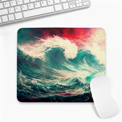 Storm Tsunami Waves Ocean Sea Nautical Nature Painting Large Mousepad by Ravend