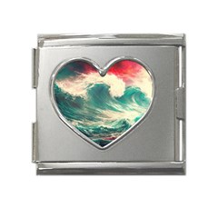 Storm Tsunami Waves Ocean Sea Nautical Nature Painting Mega Link Heart Italian Charm (18mm) by Ravend