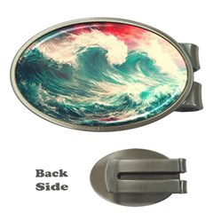 Storm Tsunami Waves Ocean Sea Nautical Nature Painting Money Clips (oval)  by Ravend