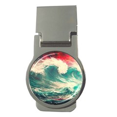 Storm Tsunami Waves Ocean Sea Nautical Nature Painting Money Clips (round)  by Ravend