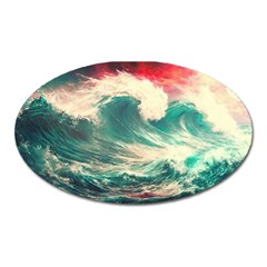 Storm Tsunami Waves Ocean Sea Nautical Nature Painting Oval Magnet by Ravend