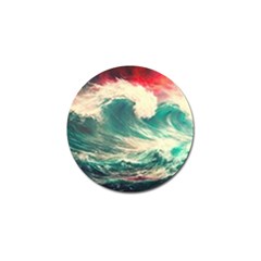 Storm Tsunami Waves Ocean Sea Nautical Nature Painting Golf Ball Marker (4 Pack) by Ravend