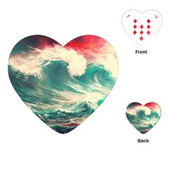 Storm Tsunami Waves Ocean Sea Nautical Nature Painting Playing Cards Single Design (heart) by Ravend