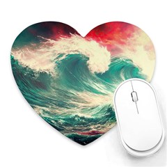 Storm Tsunami Waves Ocean Sea Nautical Nature Painting Heart Mousepad by Ravend