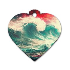 Storm Tsunami Waves Ocean Sea Nautical Nature Painting Dog Tag Heart (two Sides) by Ravend